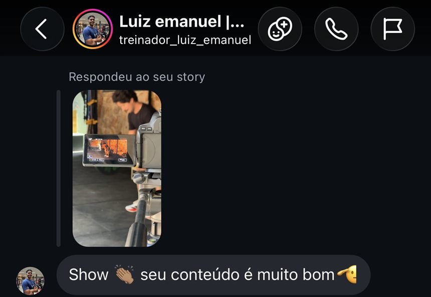 Resposta de Luiz Emanuel, treinador, a um story: Show, seu conteúdo é muito bom.
